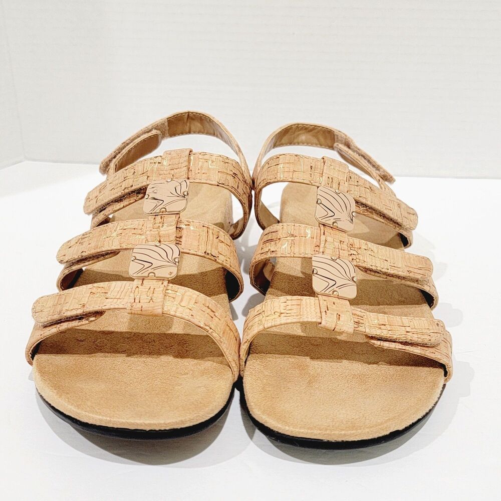 Vionic Rest Amber Sandals Womens Size 8 Tan Gold Cork Back Strap Flats Slingback - Picture 3 of 12